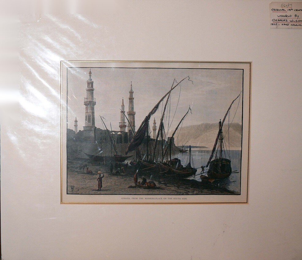Гравюра "Girgeh. From the Mooring Place on the South Side"