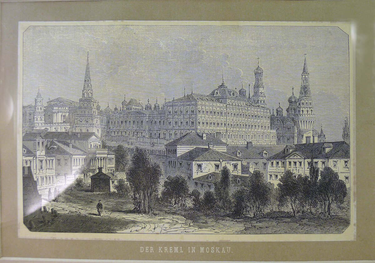 Гравюра "Der Kreml in Moskau"