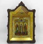 Икона " Три Святых" в киоте Московская школа иконописи. 1899 г.