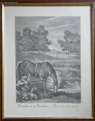 Литография "Tireur a la volee a cheval"