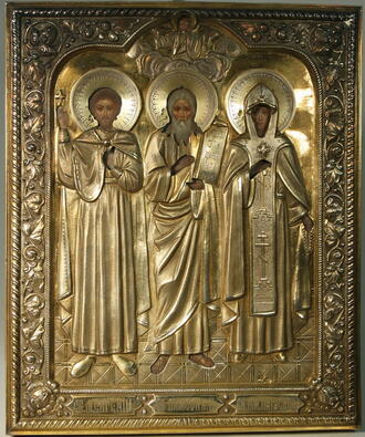 Икона "Св.М. Евгений, Св.Симеон, Св.ПМ.Параскева"