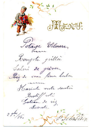 Меню ужина 29 ... 1886 года