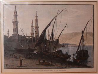 Гравюра "Girgeh. From the Mooring Place on the South Side"